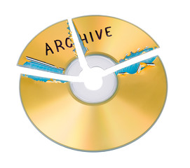 Compact disc parts of shredded digital archive isolated on white background. Discarded electronic...