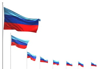 beautiful holiday flag 3d illustration. - many Luhansk Peoples Republic flags placed diagonal isolated on white with place for your text