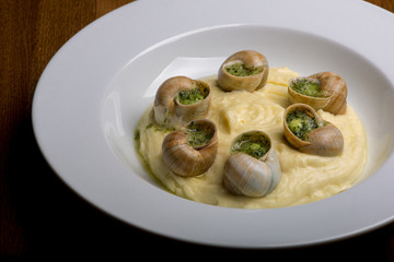 ready-made French snail in mashed potatoes