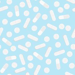 Medicine pills vector flat design seamless pattern.