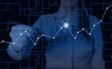 Woman wear formal work suit present presentation using smart latest device