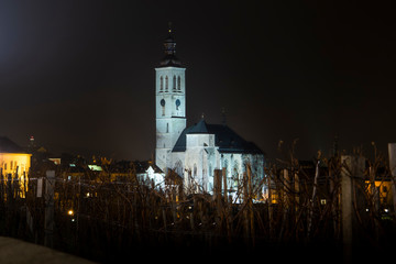 Town Kutna Hora at night, St. Jacob Church, Czech republic.