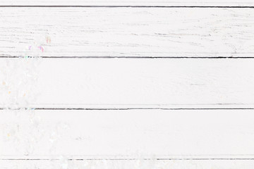 Christmas decorations on white wooden background space for text