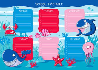 School timetable sea animals