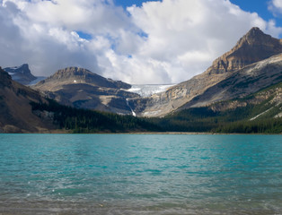 Bow Lake with Bow River and Bow Glacier