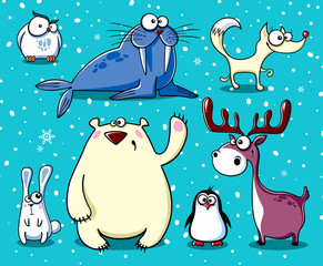 Set of isolated funny polar animals