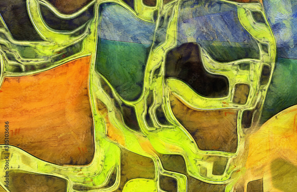 Poster digital abstract painting. rectangular and squares shapes