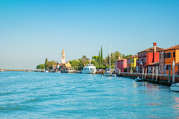 Fototapeta na wymiar Colorful houses on the small island Mazzorbo in the northern Venetian Lagoon