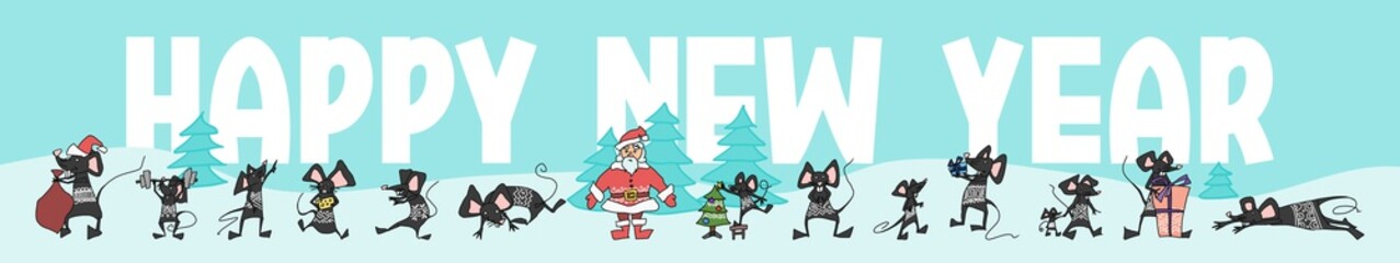 doodle postcard with mice on a green background