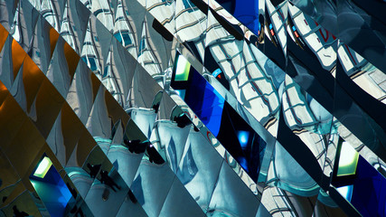 Modern interior with vibrant colours and reflections 