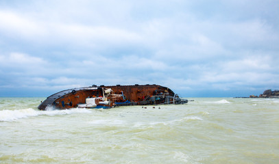 sunken tanker lies aboard offshore in odessa
