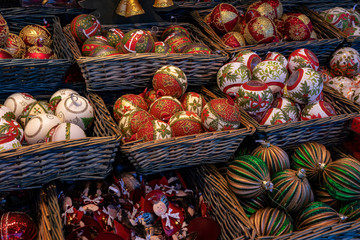 Christmas ornament decoration kiosk stand on a winter market