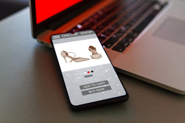 smart phone with online shop concept on screen. All screen content is designed by me