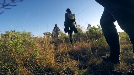 Bush walk safari in the african bush in the Kruger National Park, South Africa.