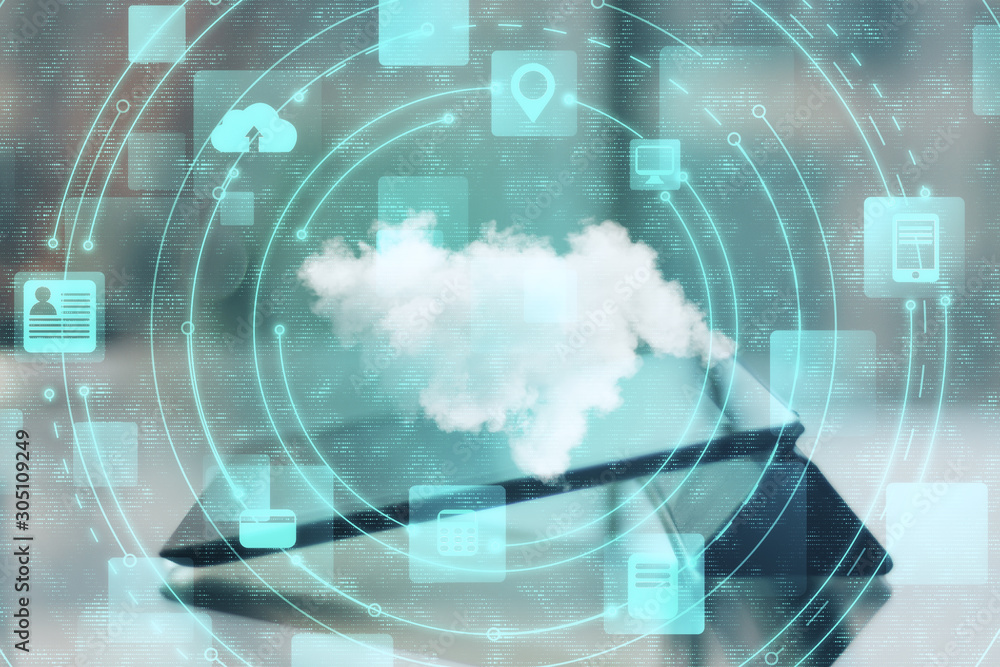 Poster Tablet with cloud computing diagram