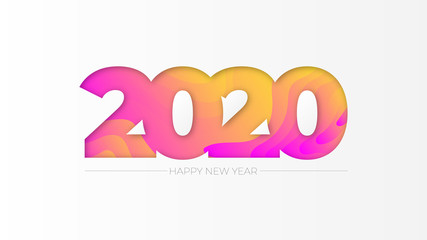 Posts Happy new year 2020 with fluid flowing elements and gradations of color. Modern abstract themed background with a minimalist paper cut style.