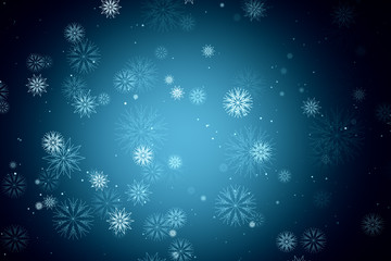 Fototapeta na wymiar Falling snowflakes on blue background