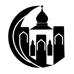  Black Mosque and Moon Islamic Logo