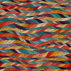 Seamless embroidered pattern. Wavy bohemian print. Patchwork ornament. Vector illustration. © flovie