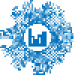 Blue line Pie chart infographic icon isolated on white background. Diagram chart sign. Abstract circle random dots. Vector Illustration