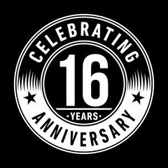 16 years anniversary celebration logo template. Sixteen years vector and illustration.