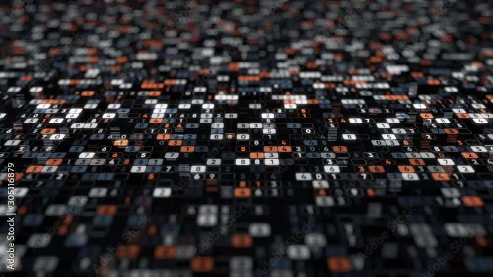 Aufkleber abstract animation with plenty of digits changing their values on the black background. animation. d