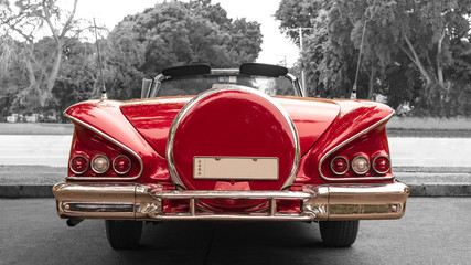colorkey of red cuban classic car, convertible
