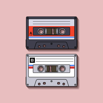 Retro Casette Tape Flat Design Element for 90s Music Event Poster, Flyer and Banner