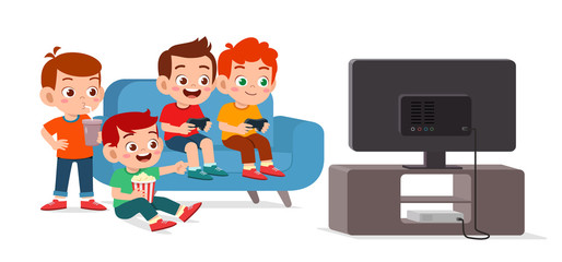 happy cute kid play video game together © Colorfuel Studio