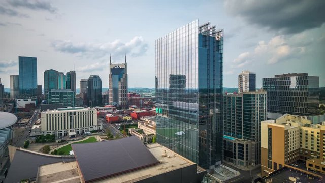 Nashville, Tennessee, USA downtown cityscape rooftop view in the afternoon.