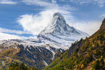 Matterhorn in Autumn with cloud , view from zermatt town.