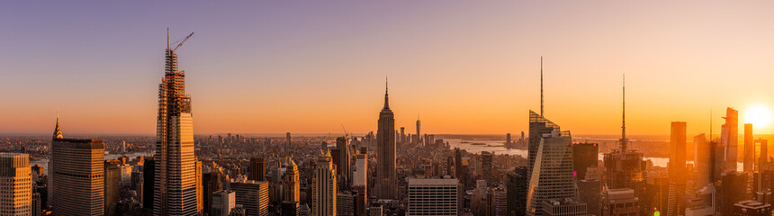 Amazing panorama view of New York city skyscraper during sunset. Stunning view in Manhattan
