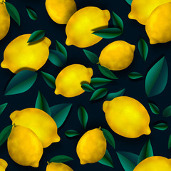 Pattern with lemons  a dark background