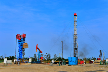 Oil pump working in the outdoor scene