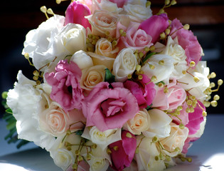 Round Bridal Bouquet of Lisianthus Flowers, Roses and Tulips. Wedding Flowers. 