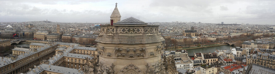 Fototapeta na wymiar Wide top view from Notre Damme roof in Paris, Christmas. Montage 2018, 