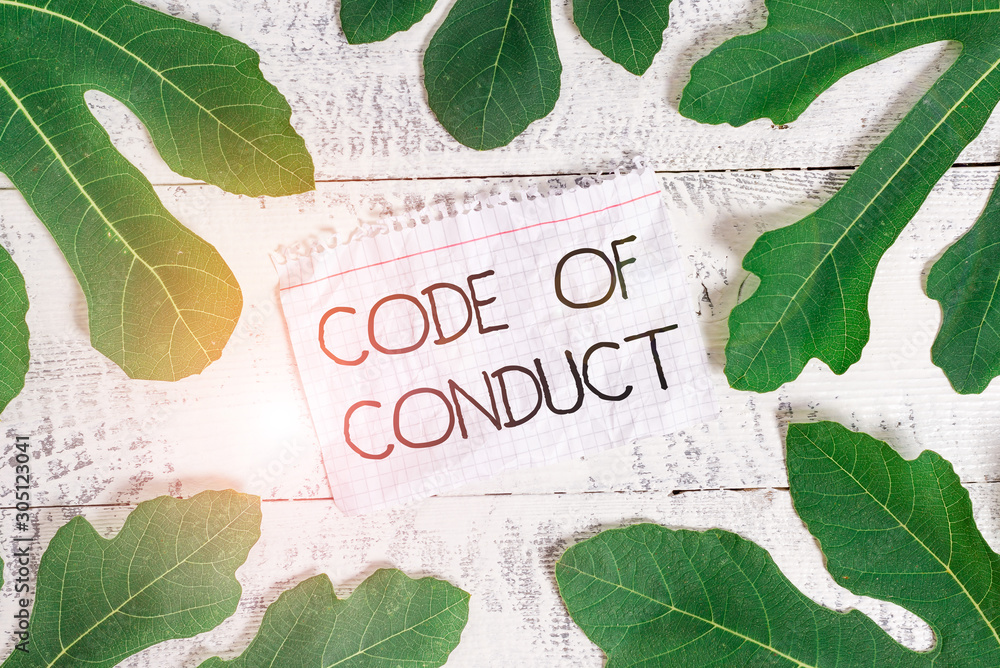 Poster writing note showing code of conduct. business concept for ethics rules moral codes ethical principl