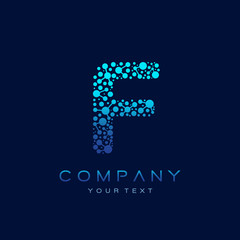 F Letter Logo Science Technology. Connected Dots Design Vector