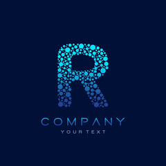 R Letter Logo Science Technology. Connected Dots Design Vector