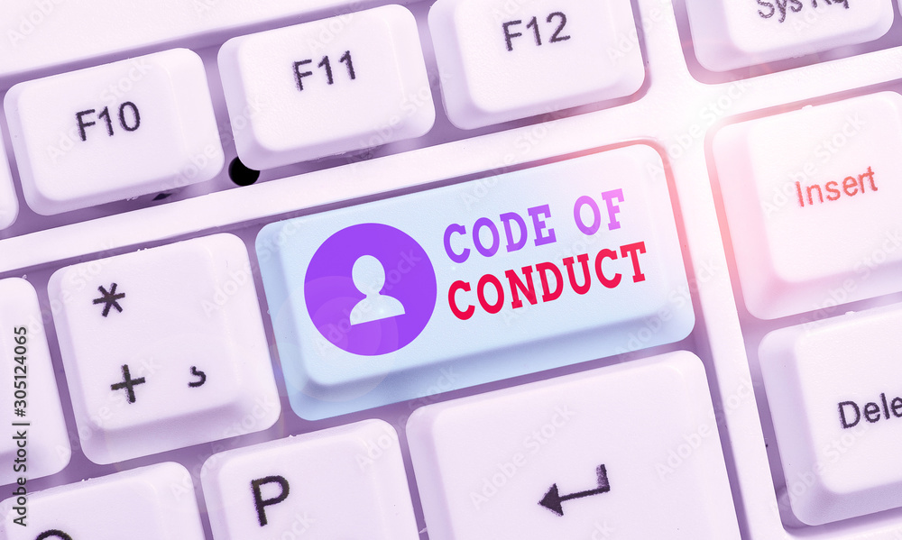 Poster handwriting text code of conduct. conceptual photo ethics rules moral codes ethical principles value