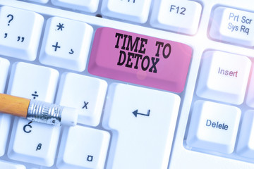 Word writing text Time To Detox. Business photo showcasing Moment for Diet Nutrition health Addiction treatment cleanse White pc keyboard with empty note paper above white background key copy space