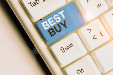 Conceptual hand writing showing Best Buy. Concept meaning most advantageous combination of cost and...