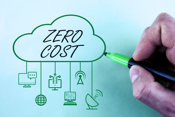 Conceptual hand writing showing Zero Cost. Concept meaning business decision that does not entail...