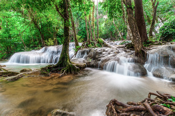 Naklejka premium Beautiful Waterfalls at Khuean Srinagarindra National Park in Kanchanaburi, Thailand