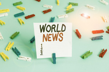 Word writing text World News. Business photo showcasing global noteworthy information about recent...