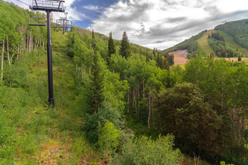 Mountain covered with rich green trees during summer in Park City ski resort