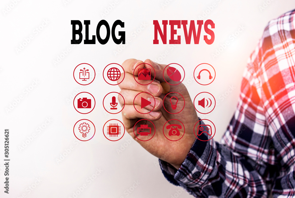 Poster conceptual hand writing showing blog news. concept meaning regularly updated website typically one r