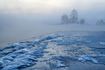 winter landscape of frozen island. Ice ahead