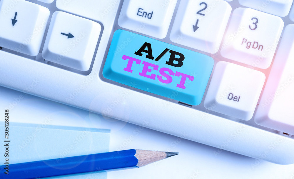 Aufkleber word writing text a or b test. business photo showcasing test to determine consumers prefer ability 
