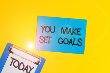 Text sign showing You Make Me Happy. Business photo text Something or Someone that gives pleasure and enjoyment Metal clipboard holding blank paper sheet square page colored background